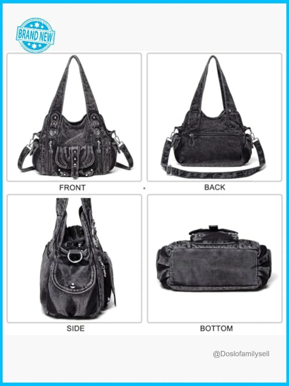 Vintage Denim Hobo Bag Washed Jean Texture Tote Crossbody Purse Shoulder